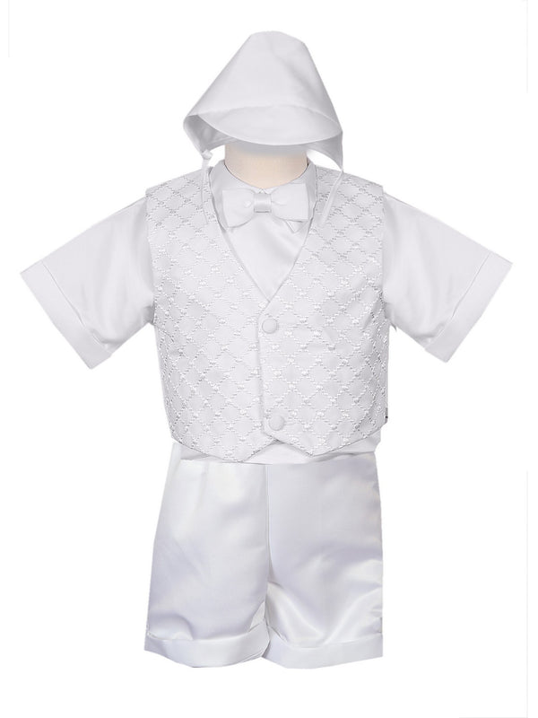 Rain Kids Baby Boys White 4 pc Diamond Pattern Vest Hat Baptism Outfit 3-24M - SophiasStyle.com